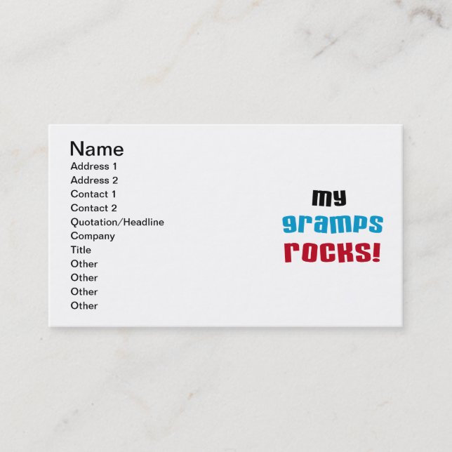 My Gramps Rocks T-shirts and Gifts Business Card (Front)