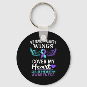 My Granddaughters Wings Cover Heart Suicide Awaren Keychain