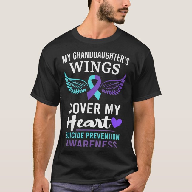 My Granddaughters Wings Cover Heart Suicide Awaren T-Shirt (Front)