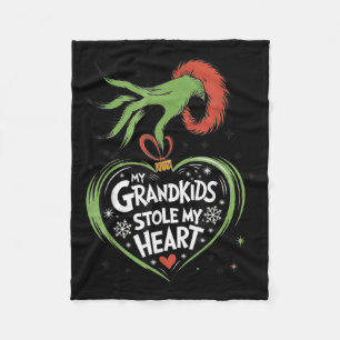 My Grandkids Stole My Heart Christmas Family Fleece Blanket