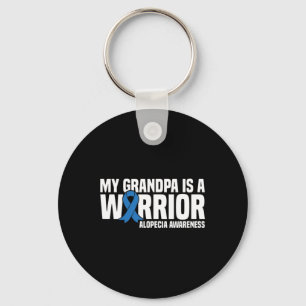 My Grandpa is a Warrior Blue Ribbon Alopecia Aware Keychain