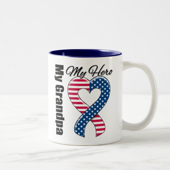 My Grandpa My Hero Patriotic USA Ribbon Two-Tone Coffee Mug (Right)
