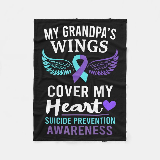 My Grandpa's Wings Cover Heart Suicide Awareness R Fleece Blanket (Front)