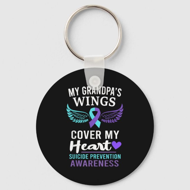 My Grandpa's Wings Cover Heart Suicide Awareness R Keychain (Front)