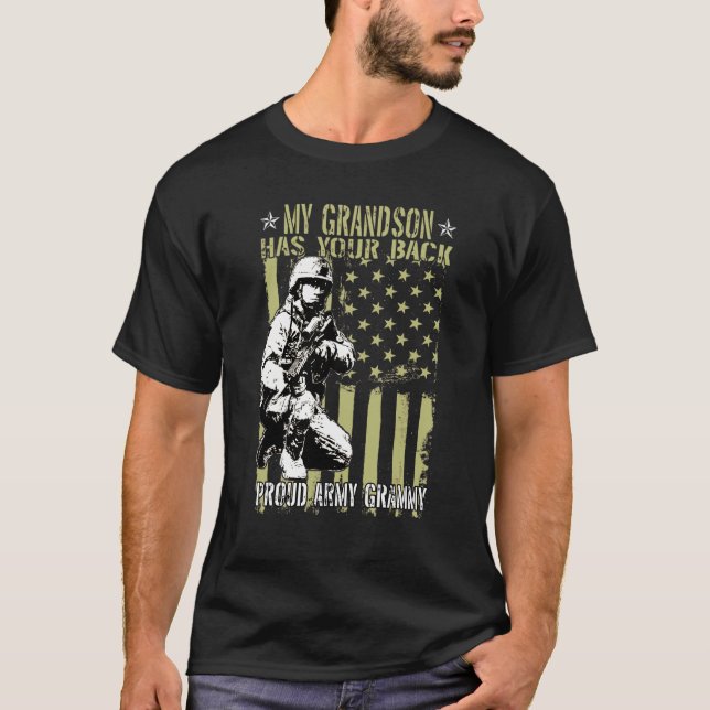 My Grandson Has Your Back Proud Army Grammy T-Shirt (Front)