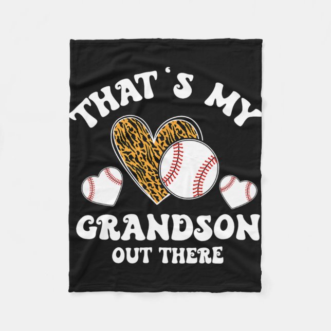 My Grandson Out There Gifts Women Baseball Grandma Fleece Blanket (Front)