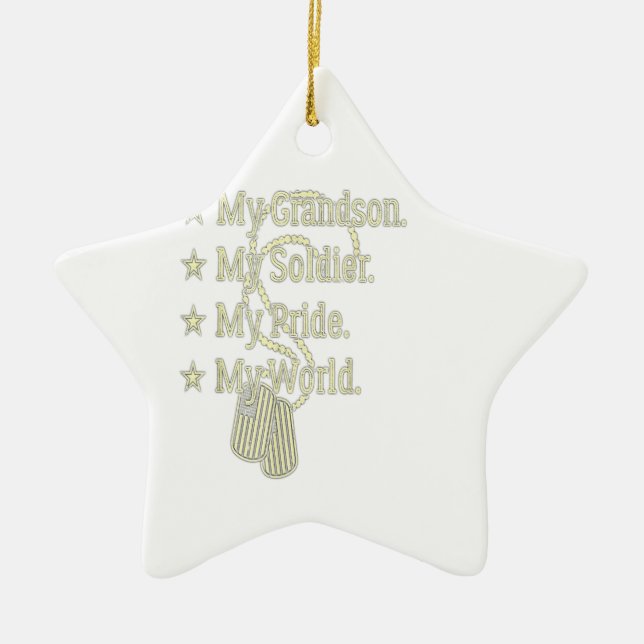 My grandson soldier hero military grandpa gift ceramic ornament (Front)