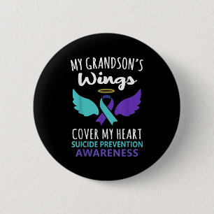 My Grandson's Wings Cover Heart Suicide Awareness  2 Inch Round Button