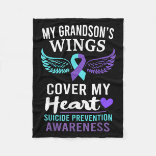 My Grandson's Wings Cover Heart Suicide Awareness  Fleece Blanket