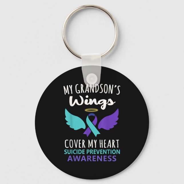 My Grandson's Wings Cover Heart Suicide Awareness  Keychain (Front)