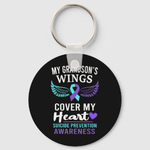 My Grandson's Wings Cover Heart Suicide Awareness Keychain