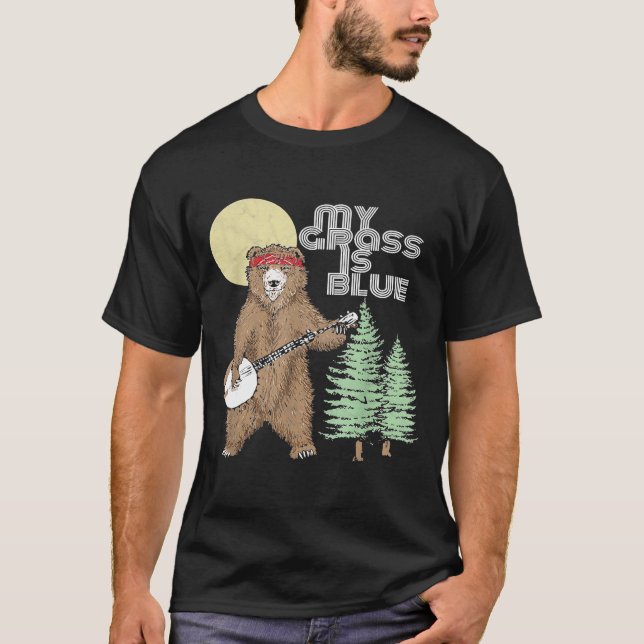 My Grass Is Blue Banjo Bear   Hippie Grizzly2 T-Shirt (Front)