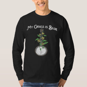 My Grass Is Blue Banjo Vine Vintage Flowers Illust T-Shirt