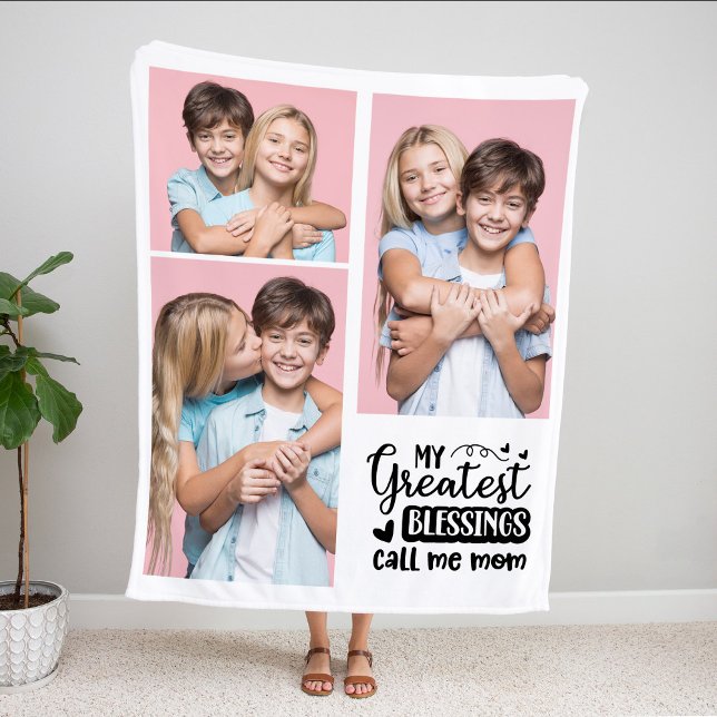 My Greatest Blessings Call Me Mom 3 Photo Fleece Blanket (Creator Uploaded)
