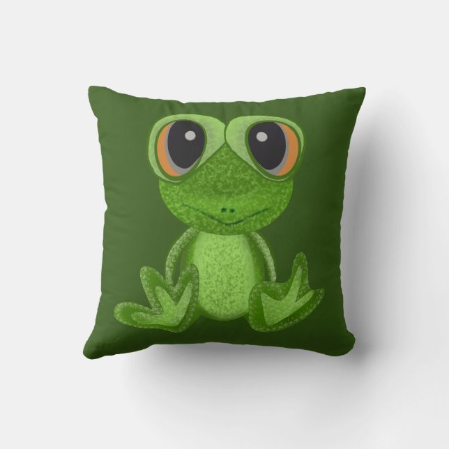 My Green Frog Friend Throw Pillow (Back)