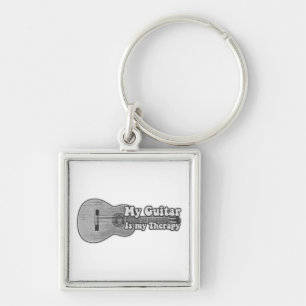 My guitar is my therapy. back and white guitar keychain