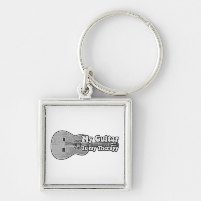 My guitar is my therapy. back and white guitar keychain (Front)