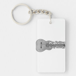 My guitar is my therapy. back and white guitar keychain