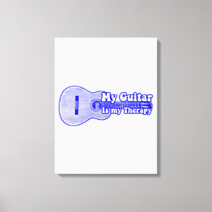 My guitar is my therapy. vintage blue guitar canvas print