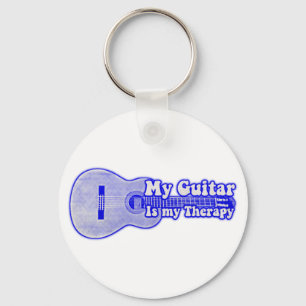 My guitar is my therapy. vintage blue guitar keychain