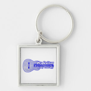 My guitar is my therapy. vintage blue guitar keychain