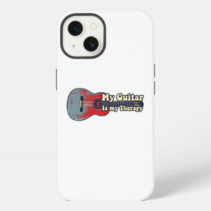 My guitar is my therapy. vintage red and blue iPhone 13 case