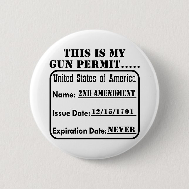 My Gun Permit Never Expires 2 Inch Round Button (Front)