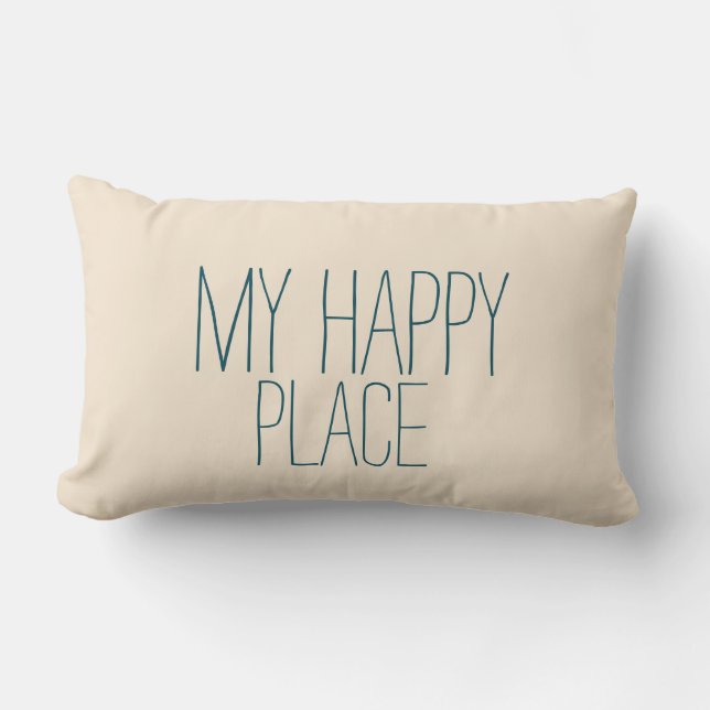My Happy Place Blue and Beige Cute Sleeping Lumbar Pillow (Front)