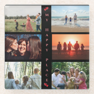 My Happy Place Customizable Family Photo 6 Picture Glass Coaster