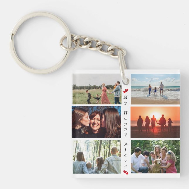 My Happy Place Customizable Family Photo 6 Picture Keychain (Front)