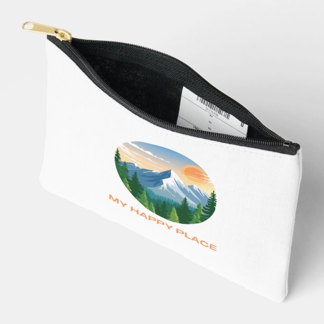 My Happy Place Green, Orange Mountain Illustration Accessory Pouch (Open)
