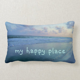 My Happy Place is at Eric's Beach Lumbar Pillow