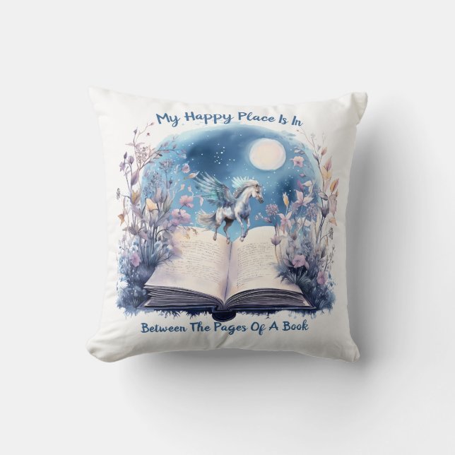 My Happy Place Is Between The Pages Of A Book Throw Pillow (Front)