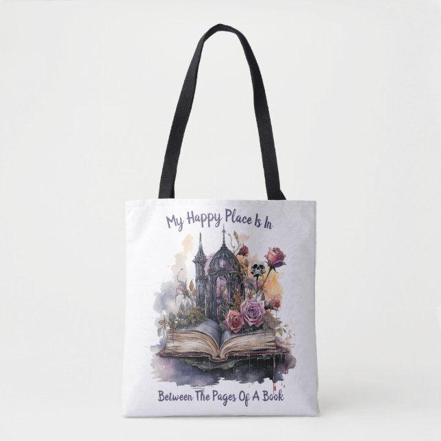 My Happy Place Is Between The Pages Of A Book Tote Bag (Front)