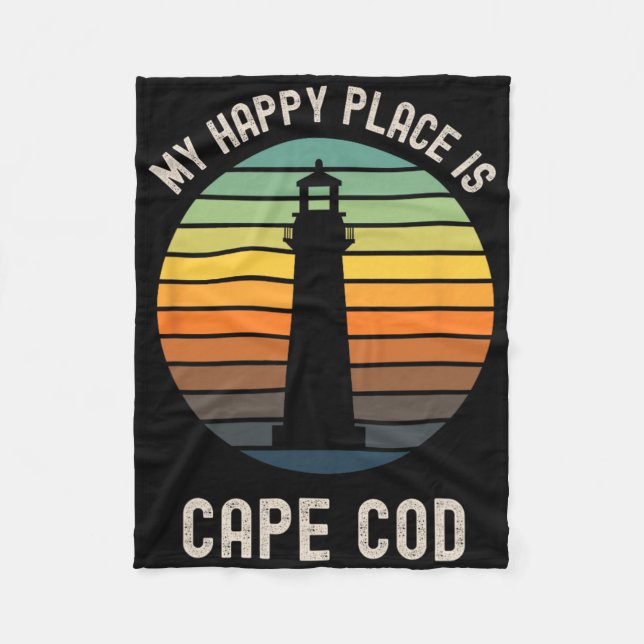 My Happy Place Is Cape Cod Machusetts Beach Vacati Fleece Blanket (Front)