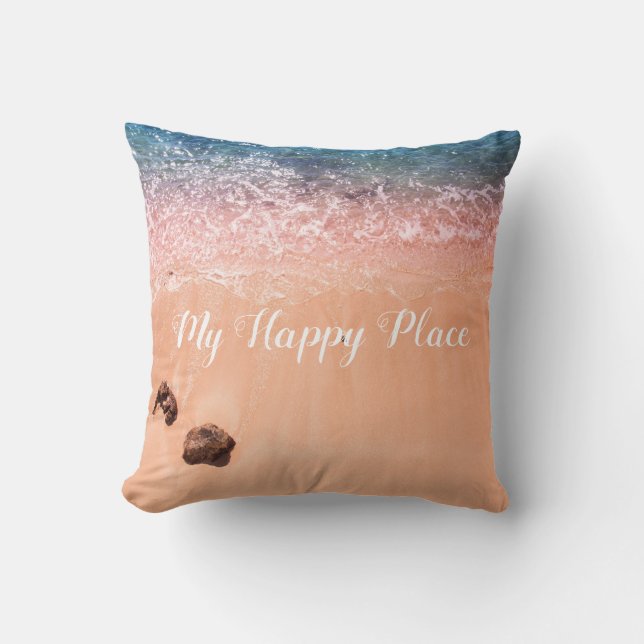 My Happy Place Ocean Waves Throw Pillow (Front)