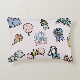 My Happy Place Whimsical Theme Park Vacation Icons Accent Pillow