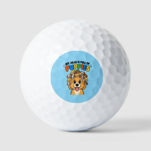 My Head is Full of Puppies Cute Dog Doodle Funny B Golf Balls
