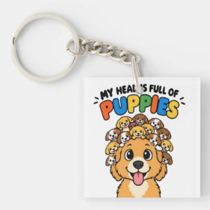 My Head is Full of Puppies Cute Dog Doodle Funny Q Keychain