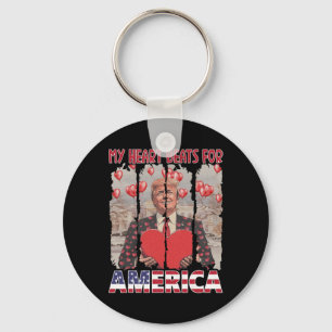 My Heart Beats For America Trump Valentine's Day U Keychain
