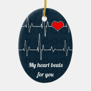 My heart beats for you and ECG Ceramic Ornament