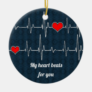 My heart beats for you and ECG Ceramic Ornament