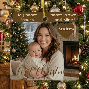 My Heart Beats in Two Baby's First Christmas Mom Ceramic Ornament