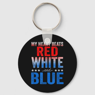 My Heart Beats Red White And Blue American Flag Keychain