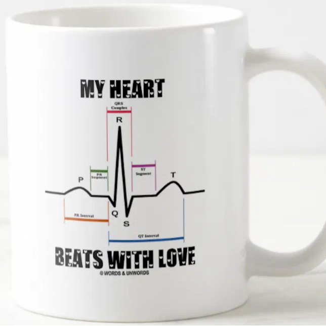 My Heart Beats With Love (Electrocardiogram) Coffee Mug (Loving cardiology attitude is found on this mug featuring a normal sinus rhythm on electrocardiogram)