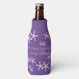 My heart belongs at the beach - starfish purple bottle cooler