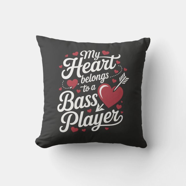 My Heart Belongs to a Bass Player Throw Pillow (Front)