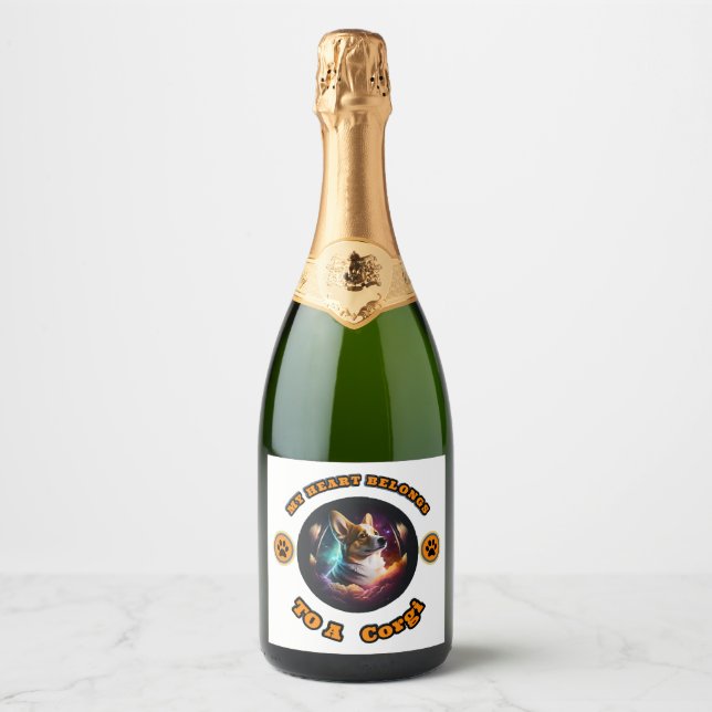 My Heart Belongs To A Corgi Sparkling Wine Label (Front)