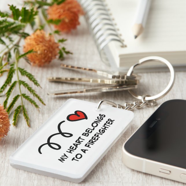 My heart belongs to a firefighter romantic gift keychain (Front Right)