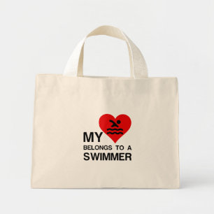 MY HEART BELONGS TO A SWIMMER MINI TOTE BAG